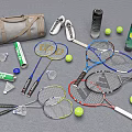 Essential Sports Equipment Collection With Tennis Badminton Rackets Balls Shuttlecocks Bag And Shoes