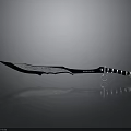 Detailed Decorative Weapon Knife With Intricate Patterned Blade And Black White Striped Handle