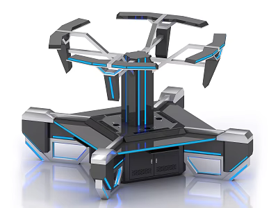 Modern Futuristic Desk With Black Silver Geometric Structure And Blue LED Lights 3d model