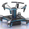 Modern Futuristic Desk With Black Silver Geometric Structure And Blue LED Lights
