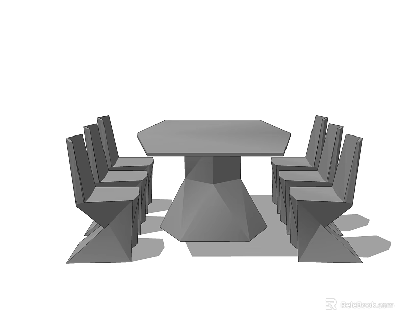 Modern Octagonal Dining Table Set With Six Sleek Gray Chairs And Minimalist Design 3d model 
