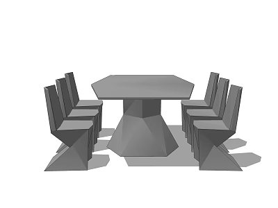 Modern Octagonal Dining Table Set With Six Sleek Gray Chairs And Minimalist Design 3d model