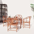Traditional Chinese Solid Wood Tea Table and Chairs with Carved Backrest and Teaware Set 3d model