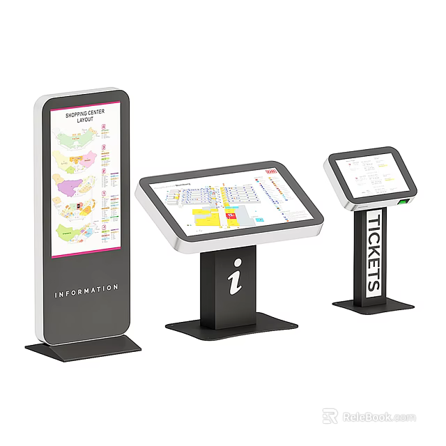 Public Facility Information Kiosks With Interactive Map And Ticket Machine 3d model 