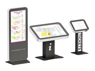 Public Facility Information Kiosks With Interactive Map And Ticket Machine 3d model
