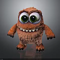 Cute Red Furry Monster Character With Big Green Eyes And Toothy Smile