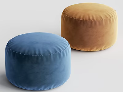 Round Plush Velvet Sofa Stools Blue And Brown For Living Room Decor 3d model