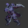 Mythical Creature Like Character Wearing Purple Blue Armor Holding Sword And Helmet