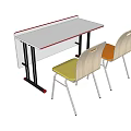 Mobile Conference Table White Tabletop Red Edge With Two Chairs Yellow Orange Seats