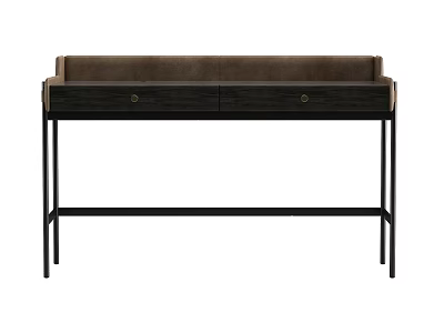 Modern Desk With Brown Top Two Drawers And Black Metal Legs 3d model