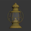 Vintage Yellow Candle Lantern With Metal Frame Glass Shade And Decorative Base