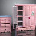 Pink Open Wardrobe With Shelves Carved Details And Matching Chest Of Drawers