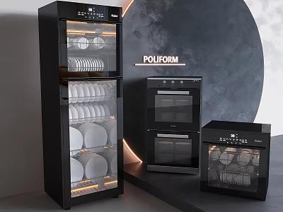 Modern Black Kitchen Appliances Dish Sterilizer Oven With Glass Doors And Plate Storage By POLIFONNI 3d model