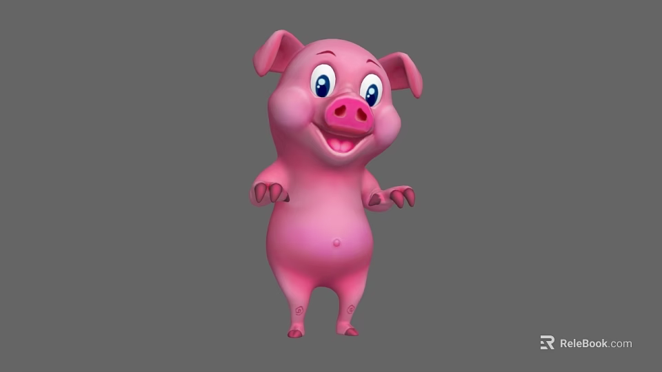 Cute Pink Cartoon Pig Character With Big Eyes Smiling And Standing Pose 3d model 
