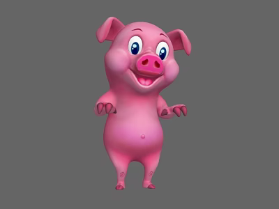 Cute Pink Cartoon Pig Character With Big Eyes Smiling And Standing Pose 3d model