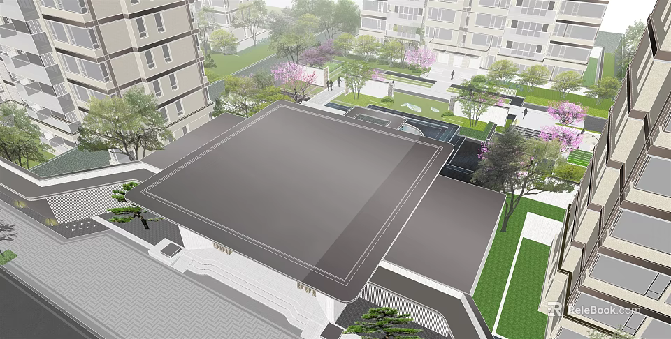 Modern Garden Landscape Design With Green Lawns Trees And Flowering Plants 3d model 