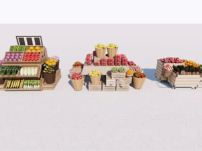 Modern shelf supermarket fruit and vegetable pile head combination 3d model