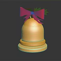 Shiny Golden Bell Christmas Decoration With Red Bow And Green Holly Leaves