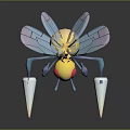Colorful 3D Bee Model With Yellow Black Striped Body Red Eyes Blue Wings White Claws