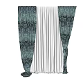 Teal Patterned Curtains With Sheer Layer For Window In Gray Walls And Striped Paneling
