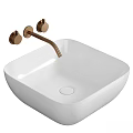 Sleek Modern White Ceramic Countertop Washbasin With Gold Faucet Knobs 3d model