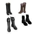 Stylish Leather Boots In Gray Brown Black With Lace Up And Heel Design