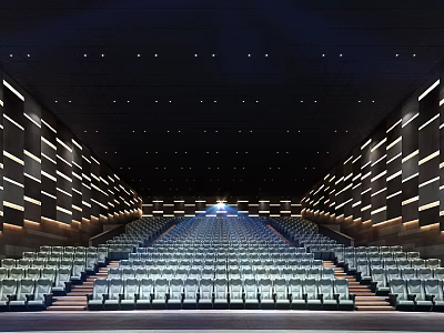 Modern Cinema Interior With Rows of Comfortable Seats And Ambient Lighting Design 3d model