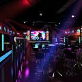 Vibrant Bar Interior Featuring LED Dance Floor Neon Railings And Colorful Disco Lights