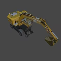 Liebherr Yellow Wheeled Excavator Utility Vehicle With Operator Cab And Bucket