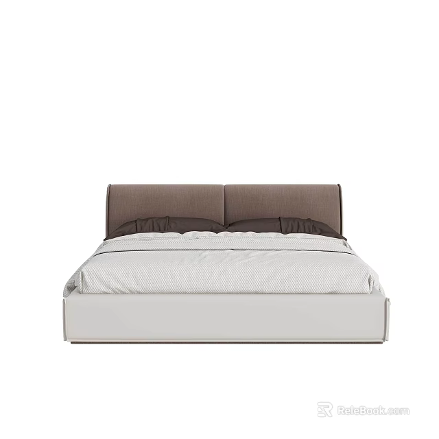 Modern Double Bed With Upholstered Headboard And Neutral Linen Bed Frame Design 3d model