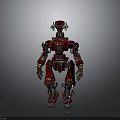 Red Mechanical Robot Character Design With Metallic Structure And Gold Accent Details