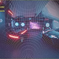 Cartoon Scene of Futuristic Car Showroom with Neon Lights and Sleek Black Sports Car