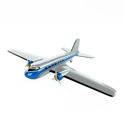 Classic Blue And Silver Passenger Airplane With Twin Propellers And Streamlined Body 3d model