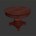 Round Wooden Dining Table With Pedestal Base And Smooth Dark Surface
