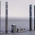 Modern Home Audio Speaker System With Black Column Speakers Subwoofer And AV Player