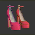Stylish Pink High Heel Shoes With Block Heel Platform And Ankle Strap Design