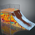Skateboard Ramp With Colorful Graffiti Art Metal Mesh And Wooden Base For Home Use
