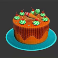 Orange Cake With Red Icing Green White Candy Balls Cherries And Ice Cream Decoration