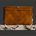 Orange Woven Wicker Storage Box With Decorative Design For Home Organization