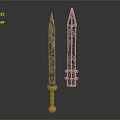 Ancient Decorative Swords With Golden Dragon Patterns Intricate Carvings And Traditional Metal Craftsmanship