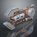 Futuristic Sci Fi Mechanical Weapon 3D Model With Metallic Body Yellow Black Stripes And Barrel