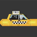 Yellow Pixelated Blocky Minecraft Taxi With Checkerboard Design And TAXI Sign