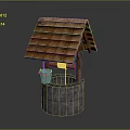 Traditional Well Structure With Wooden Shingle Roof Stone Base And Bucket