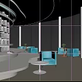 Modern Library Interior With Curved Bookshelves And Scenic View