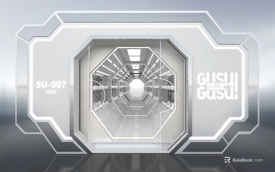 Futuristic Tech Corridor Featuring SU-007 GUSUJI Luminous White Design 2023 3d model 
