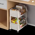 White Three Tier Rolling Storage Rack For Kitchen Snacks Drinks And Stationery 3d model