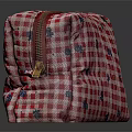 Red And White Checkered Storage Bag With Blue Patterns And Gold Zipper 3d model