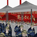 Traditional Event Venue Setup With Red Fences Balloon Columns Arch And Arranged Seats
