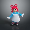 Cartoon Woman with Red Curly Hair Pink Bow Blue Polka Dot Top White Apron Striped Socks