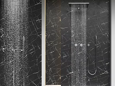Modern Bathroom Fixture Set With Black Marble Walls Rainfall Showerhead And Handheld Sprayer 3d model